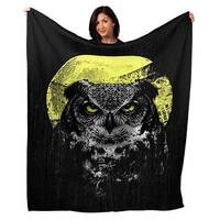 Night Owl Soft Plush 50" x 60" Minky Blanket, Wildlife Throw, Spooky, Moon, Birds, Eyes, H