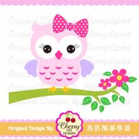 Owl svg, Sweet owl with bow, girly owl on a branch svg, Silhouette & Cricut Cut Files, owl clip 