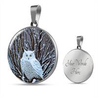 Snowy Owl Glass Pendant Charm Necklace - Personalized