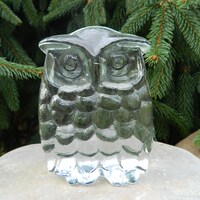 Vintage Clear Glass Owl Paperweight Bookend Bird Art Retro Kitsch