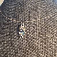 Owl Necklace - Silver Charm Necklace  - Abalone Stone - Sterling Silver Necklace