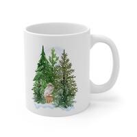 Snow Owl mug, Winter Wonderland Woodland Series, evergreen tree mugs, snow scene mugs, woodland anim