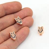 8x14mm Rose Gold Plated Owl Bracelet Charm, CZ Micro Pave Owl Beads, Pave Owl Beads, Zirconia Charm,