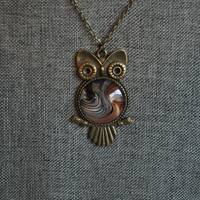 Paint pour jewelry, owl pendant, acrylic pour necklace, paint skin jewelry, acrylic skin necklace, a