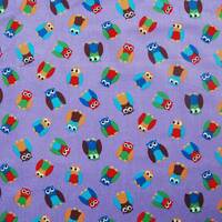 Owl fabric FQ, purple children's cotton fabric, fat quarter Owls sewing