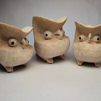 Three little Owl The Owl Family, Unique Owl Animal Sculpture for Room Décor (1 set include 3