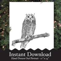 Owl Portrait - Hand-Drawn Instant Download