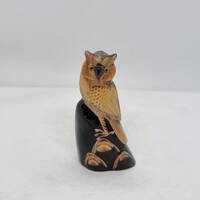 Vintage Hand Carved Buffalo Horn Owl Sculpture | Made in Thailand |