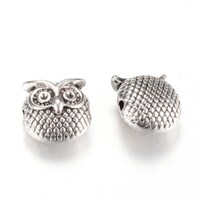 4 pcs Antique Silver Owl Beads, 11x11x7mm hole 1.5mm Metal Spacer Beads MB22-163