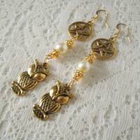 Goddess Athena Owl Pentacle Earrings wiccan jewelry pagan jewelry witch jewelry wicca witchcraft pen