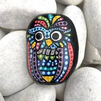 Hand Painted Stone Art - Owl Art Rock - Owl Decor Home Gifts - Animal Decor - Bird Art - Rock Painti