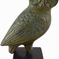 Athenian Owl-Small Bronze Figure-Marble Base-Symbol of Knowledge Wisdom Intelligence Insight-Ancient