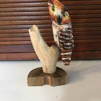 Handcarved Driftwood small Great Horned Owl standing