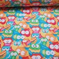 Flannel Fabric - Packed Bright Owls - By the yard - 100% Cotton Flannel