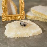Sterling Silver Owl Ring: Black Onyx Eyes, Adjustable Band