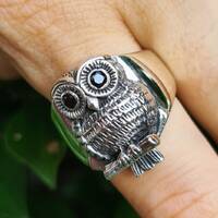 Owl Ring STERLING SILVER 925 Owl Black Onyx Eyes Symbol Of Wisdom Talisman Amulet Totem Animal Uniqu