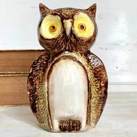 Vintage majolica owl figurine signed "Serenissima" 70s Italian pottery