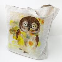 Tote Bag - Owl - Canvas bag, Cute Bird, Big Eye Bird, huge tote bag, art tote, colourful bag, bird a