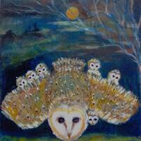 Barn owl painting on canvas  Bird Animal Forest Night Nature Mystic Chicks Gift Christmas Orange Bro