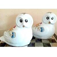 Pair of collectable owls Cloisonne style 12 x 6 cm VGC