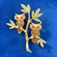 Bejeweled twin owls pin