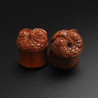 Saba Wood Double Flare Plug With Owl Carving | Wooden Ear Stretcher Gauges | Sizes 6mm (2g) - 25mm (