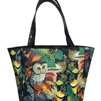 Handmade Cotton Tote Bag: "Harvest Owl" Pattern Travel Shoulder Bag