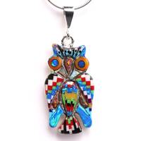 Sterling Silver Geometric Owl Inlay Pendant - One of a Kind Pendant - Animal Jewelry - Artisan Bird 