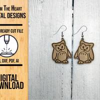Cute Owl Earring Laser Cut SVG File, Cute Owl Glowforge Earring Cut File, Laser Cut SVG, Laser Cut F