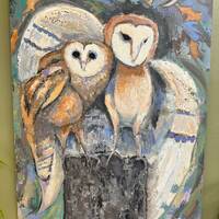 Original Owls Painting  - 16"x20" - Ready to Hang - Owls Wall Art - Gift for Loved One