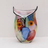 Owl shaped glass vase - colorful vase murano style flower pot - hand made Venetian Glass - face vase