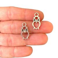 4 Minimalist Owl Charm - Antique Silver Plated Owl Pendant - Little Owl - Small Owl Charm - Heart Ch