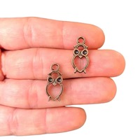 4 Minimalist Owl Charm - Antique Copper Plated Owl Pendant - Little Owl - Small Owl Charm - Heart Ch