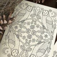 In the Winter Woods Coloring Page - Winter Owls - Digital Download