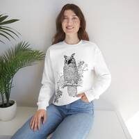 Great Horned Owl Sweatshirt, Great Horned Owl Drawing Sweatshirt, Owl Line Art Drawing Sweatshirt, C