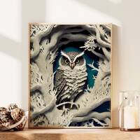 Owl Paper Cut Print, Owl Art, Ai Art, Owl Themed Artwork, 3D art, Cool Wall Art, Forest Themed Poste