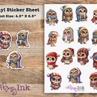 Snow Owls Vinyl Sticker sheet | Great for Planners, Journaling, Scrapbooking, Bullet Journals, Etc