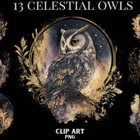 Celestial Owl Clipart, Owl png, magic clip art, mystical clipart, witchcraft png clipart, pagan clip