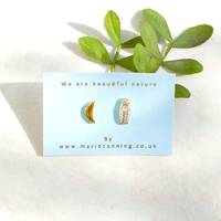 Owl and moon ceramic earrings / mismatched celestial porcelain jewellery