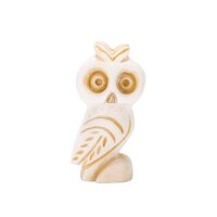 Owl of Athena Symbol of Wisdom Alabaster Sculpture Handmade Gold Tone 3.5 Inches