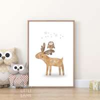 Deer and Owl Friendship Printable Wall Art, Nursery Print, New Born Wall Art, Kids Wall Art, Animal 