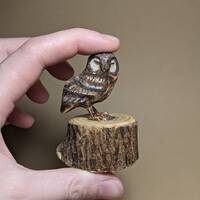 Hand-Carved Basswood Owl Figurine, Hand-Painted Miniature Wildlife Art, Little Bird Species, Custom 