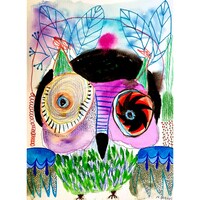 Abstract Owl Art Print: Surreal Folk Art by Marina Barnes