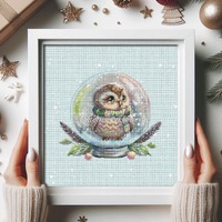 Snow globe owl cross stitch pattern pdf Cute funny winter bird pictorial glass ball embroidery Chris