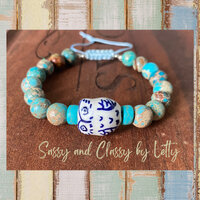 Macrame Blue-White Owl bracelet.