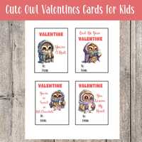 Owl Valentine Cards for Kids, Printable Gift Tags (PDF Download