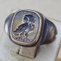 Owl Seal Ring  Ancient Bronze Vintage-Antique ROMAN