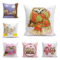 Romantic Owl Pillow Cover, Cozy Animal Cushion, Whimsical Love Decor, Cute Bird Art Throw Pillow Cov