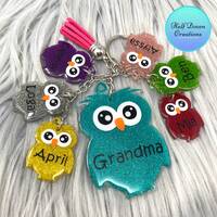 Mama Owl Keychain, Mom Keychain, Family Keychain, Custom Keychain, Purse Accessory, Bag Accessory, C