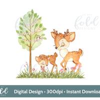 Woodland, Forest, Animal design, Deer, Owl, Fox Floral composition sublimation design PNG instant di